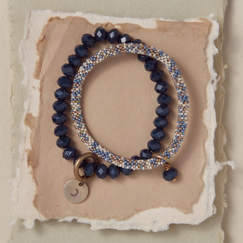 Bracelet Set + Crescent Charm Beaded Bangles Bella Vita Jewelry   